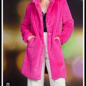 Skies Are Blue Plush Teddy Jacket in Hot Pink